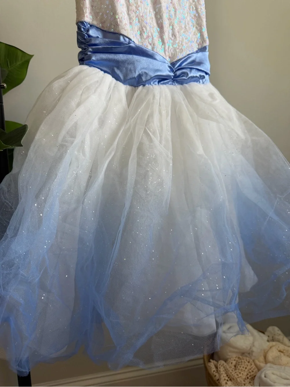 Weissman White and Light Blue Sparkle Tulle Dance Costume